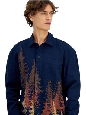 Sun + Stone Men's Milas Scenic Jacquard Overshirt Basic Navy Size XXL -NWT